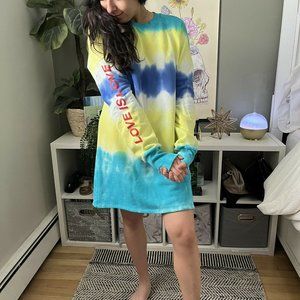 Spiritual Gangster Olivia Women's Pullover Sweatshirt Dress Tie Dye Size M Blue